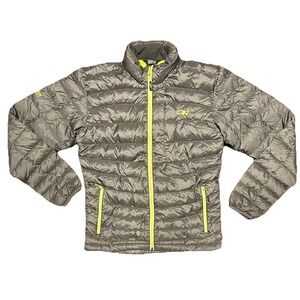 Outdoor Research Transcendent Down Jacket Mens Small Gray‎ Neon Goose Puffer